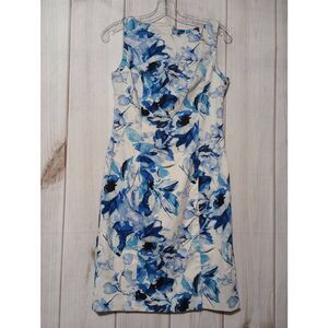 Chaps Womens Dress Blue Floral Print Sheath Sleeveless Knee Length‎ Size 4